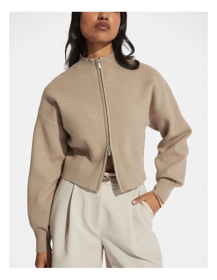 Zoey Zip Knit Jumper in Beige image 3