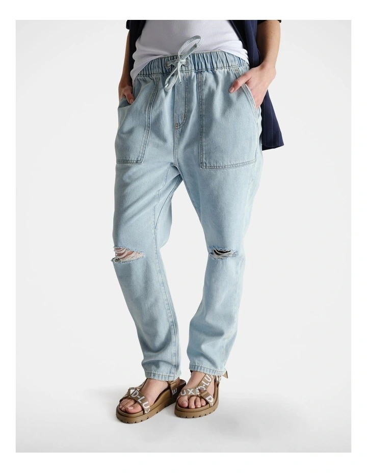 Distressed Denim Jogger in Blue image 3