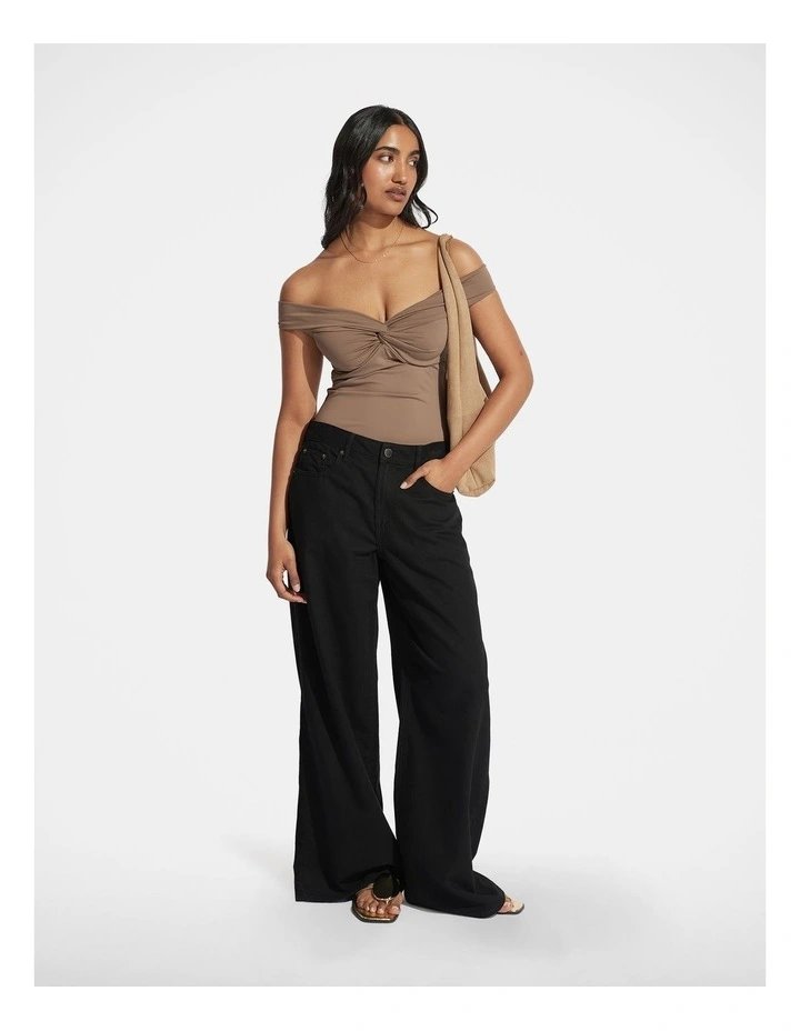 Amy Off Shoulder Twist Top in Brown image 1