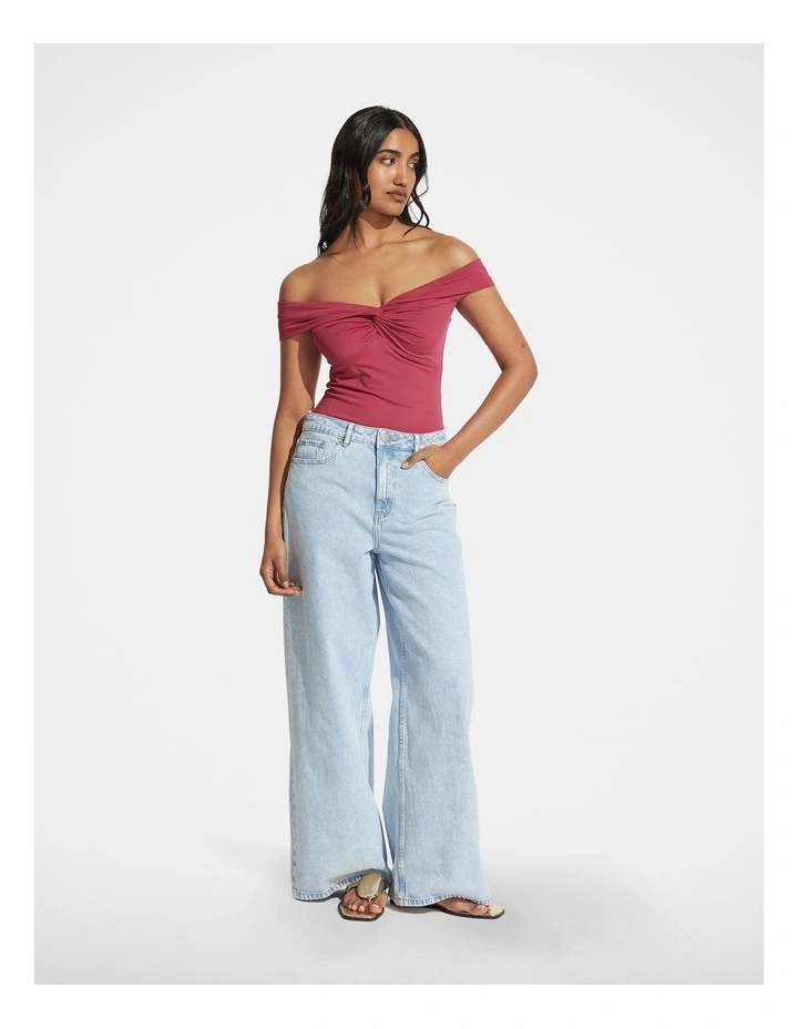 Amy Off Shoulder Twist Top in Pink image 1
