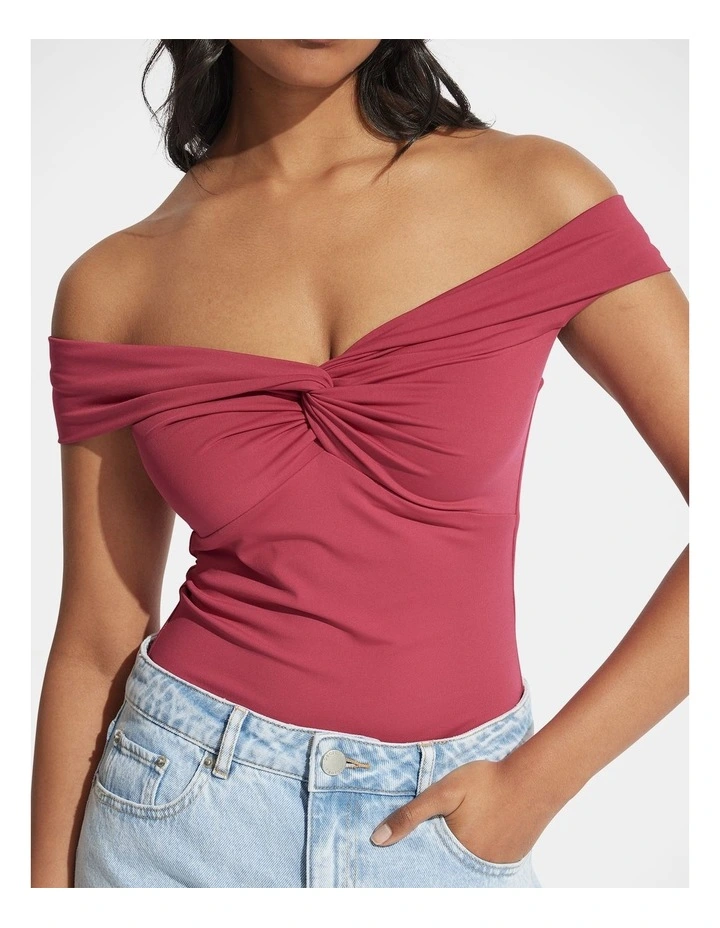 Amy Off Shoulder Twist Top in Pink image 3