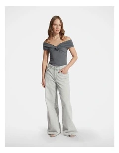 Amy Off Shoulder Twist Top in Grey