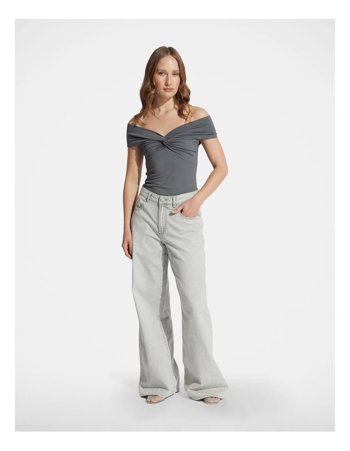 Amy Off Shoulder Twist Top in Grey image 1