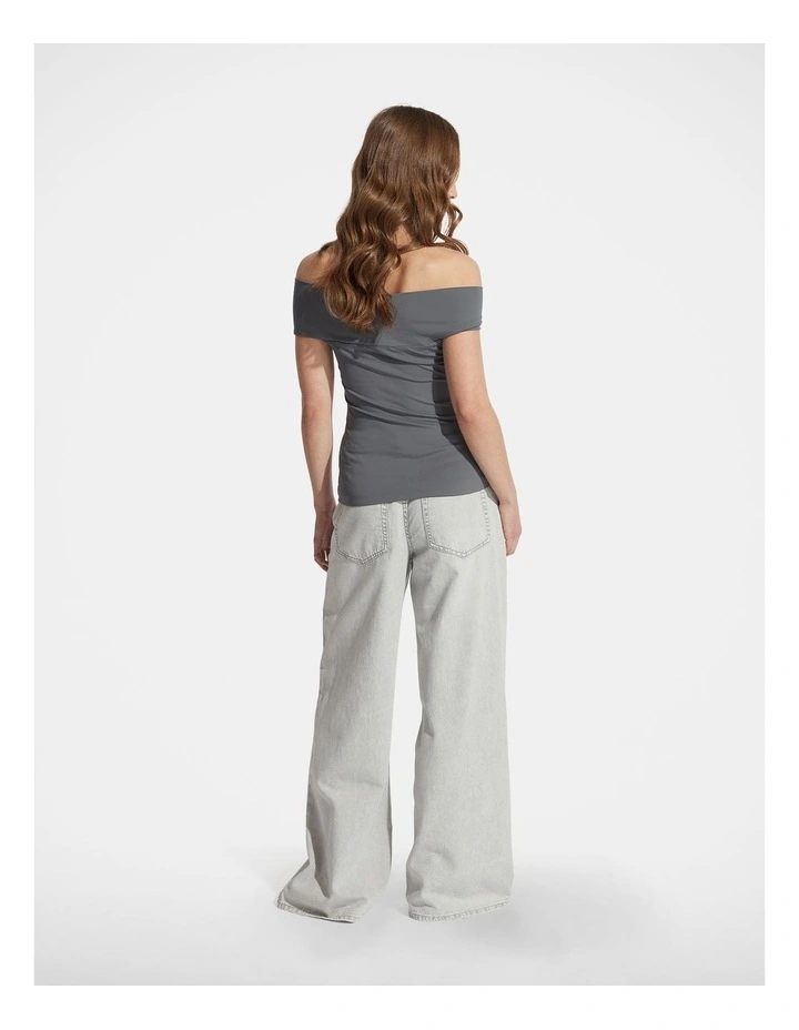 Amy Off Shoulder Twist Top in Grey image 2