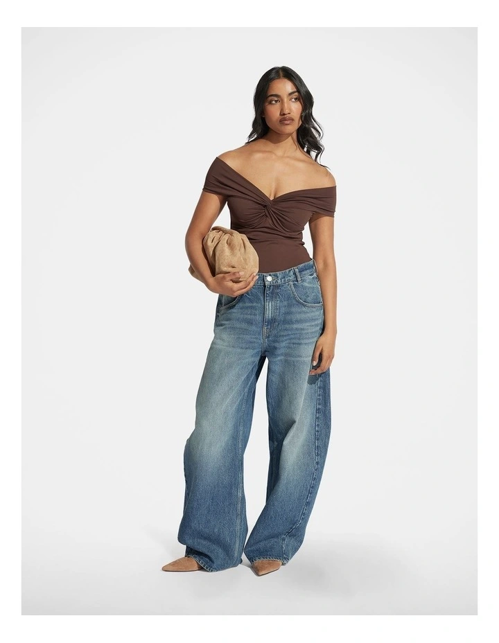 Amy Off Shoulder Twist Top in Brown image 1