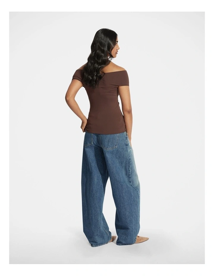 Amy Off Shoulder Twist Top in Brown image 2