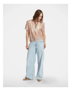 Amara Beaded Sequin Tee in Pink