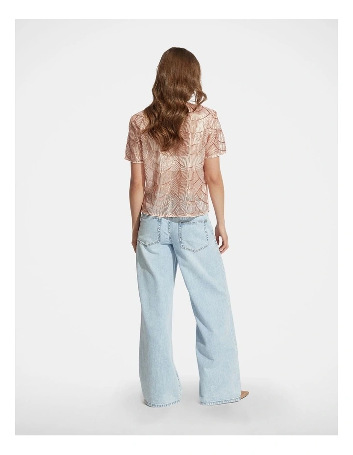 Amara Beaded Sequin Tee in Pink image 2