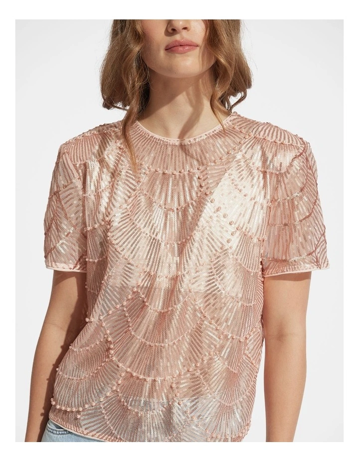 Amara Beaded Sequin Tee in Pink image 3