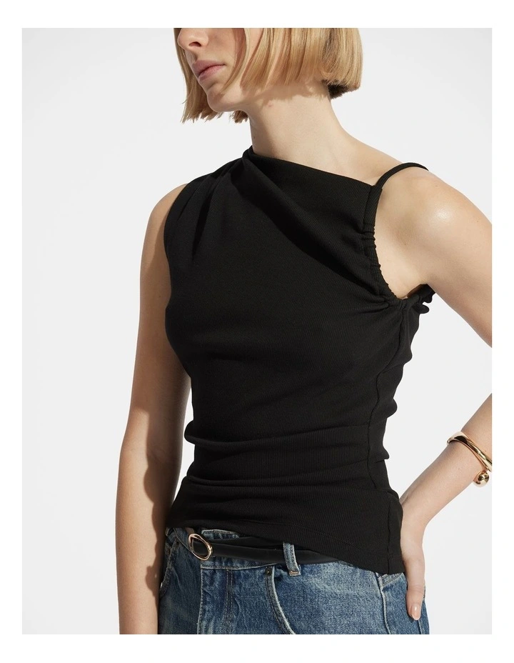 Mila Asymmetric Tank in Black image 3