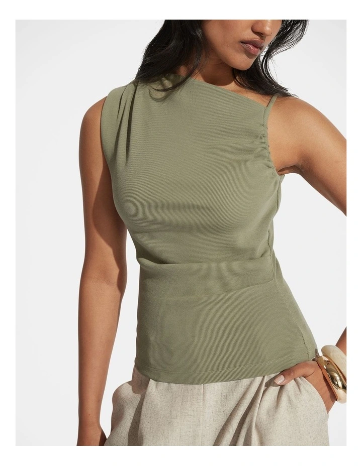 Mila Asymmetric Tank in Caper Green image 3