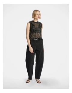 Camille PU Sequin Tank in Black