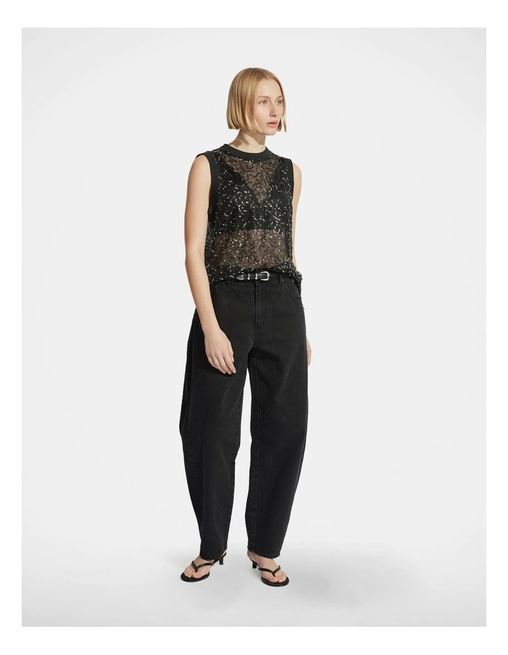 Camille PU Sequin Tank in Black image 1