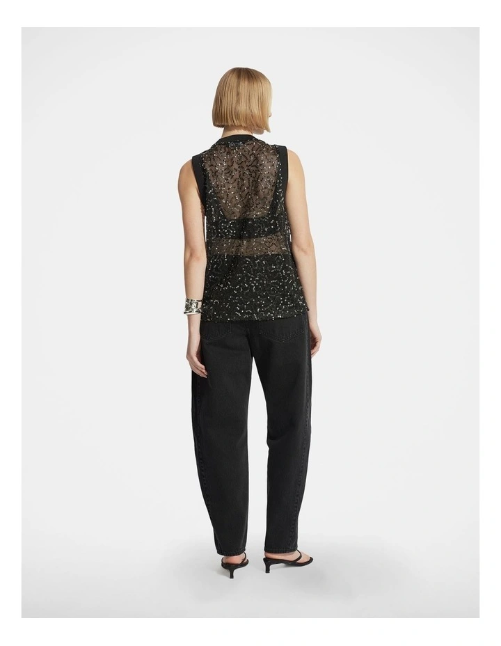 Camille PU Sequin Tank in Black image 2