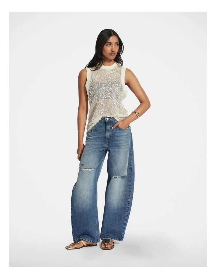 Camille PU Sequin Tank in Cream image 1