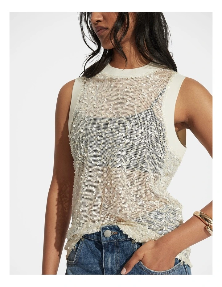 Camille PU Sequin Tank in Cream image 3
