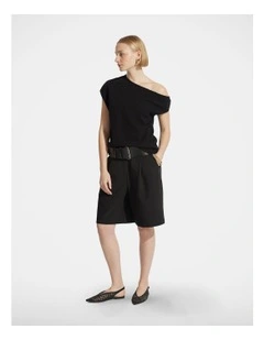 Sammi Tipped Shoulder Knit Top in Black