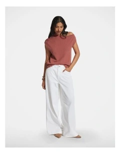 Sammi Tipped Shoulder Knit Top in Brown