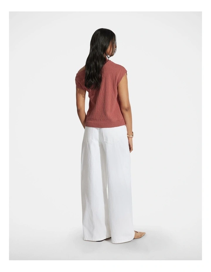 Sammi Tipped Shoulder Knit Top in Brown image 2