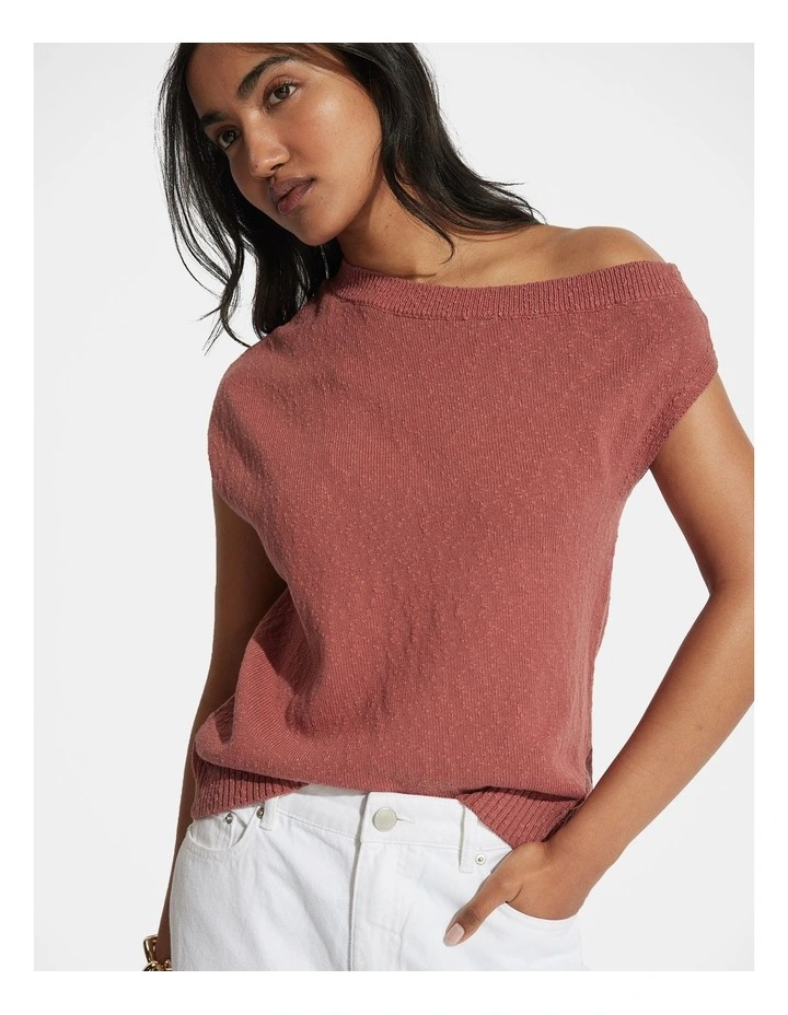 Sammi Tipped Shoulder Knit Top in Brown image 3