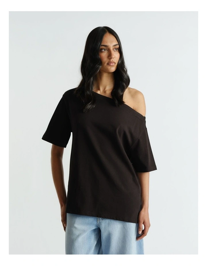 Alexis Drop Shoulder Tee in Black image 3