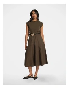 Eden Spliced Midi Dress in Khaki