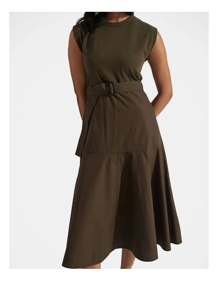Eden Spliced Midi Dress in Khaki image 3