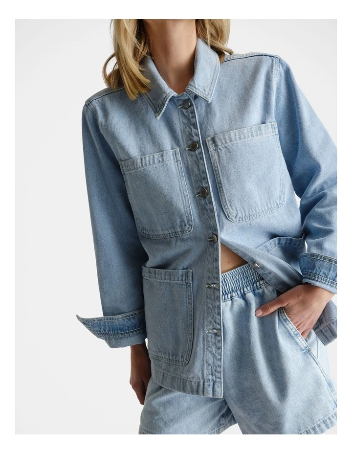 D-Luxe Denim Shacket in Blue image 3