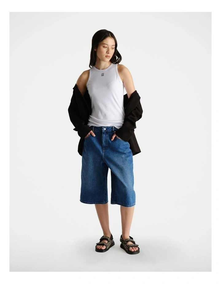 Longline Denim Shorts in Blue image 1