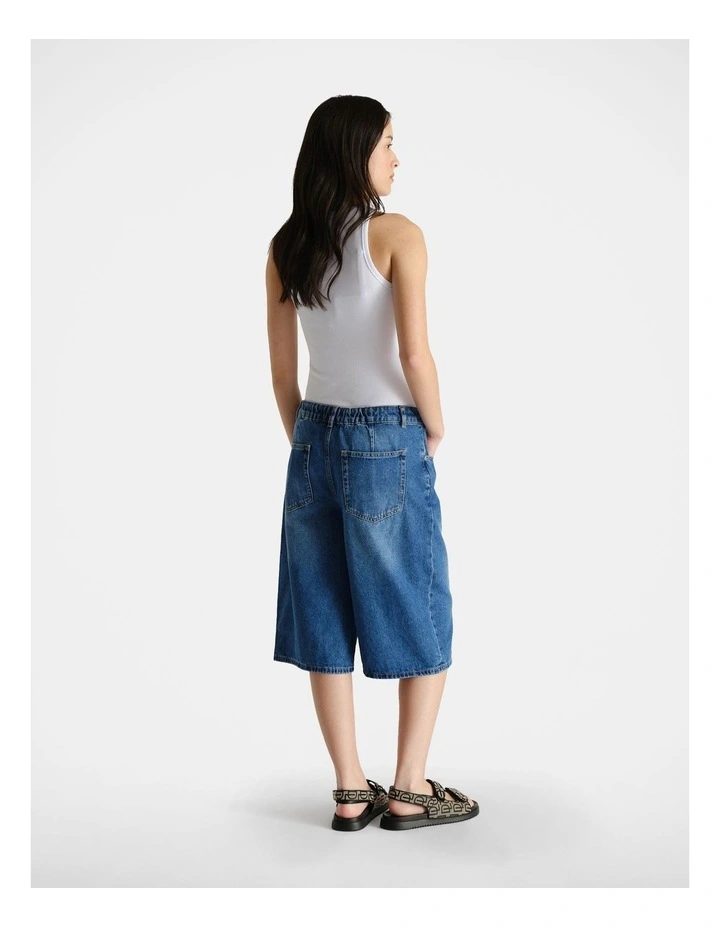 Longline Denim Shorts in Blue image 2