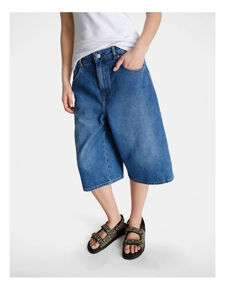 Longline Denim Shorts in Blue image 3
