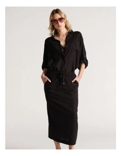 D-Luxe Linen Blend Midi Skirt