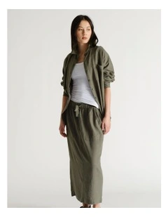 D-Luxe Linen Blend Midi Skirt