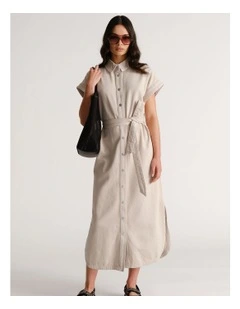 D-Luxe Denim Maxi Dress in Beige