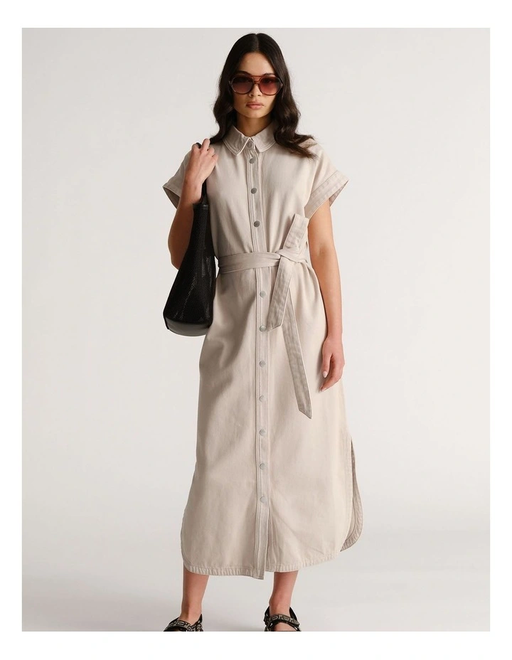 D-Luxe Denim Maxi Dress in Beige image 1