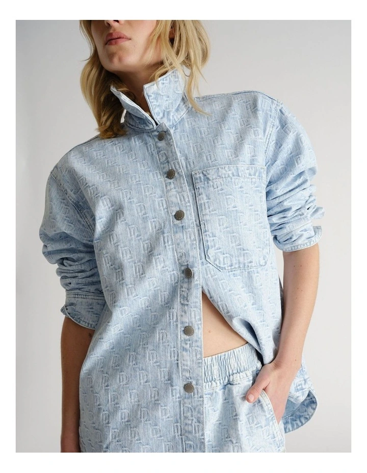 D-Luxe Denim Textured Shacket in Blue image 3