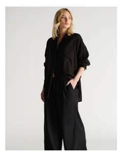 D-Luxe Linen Blend Long Sleeve Shirt in Black