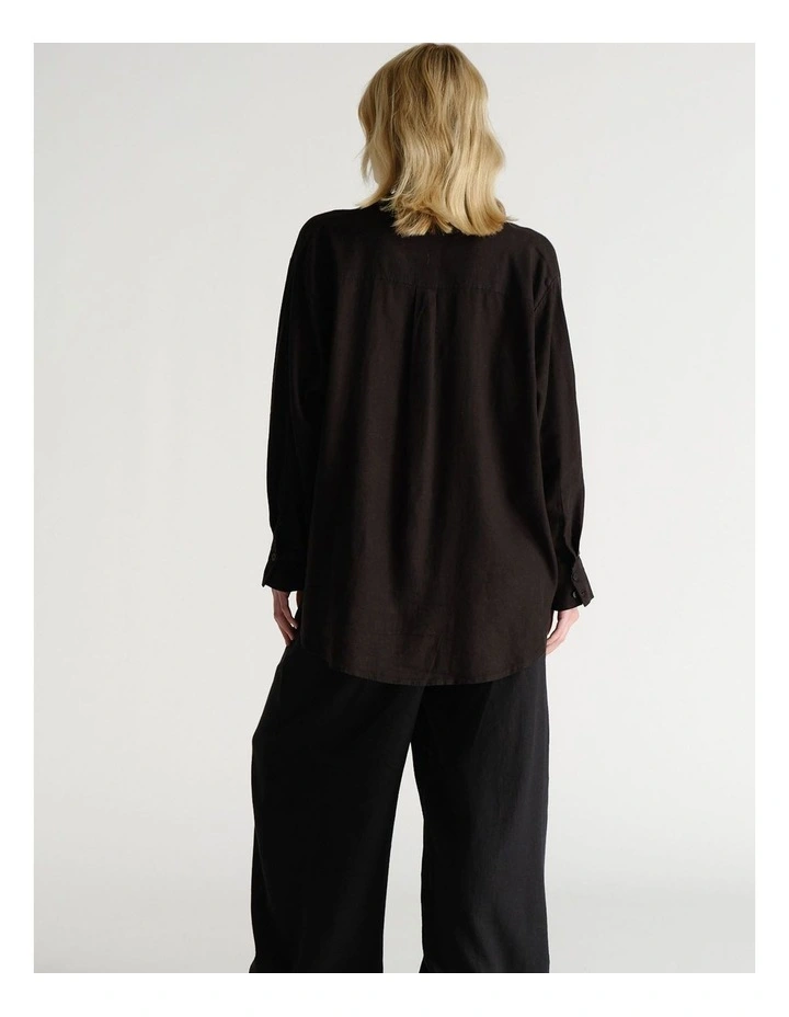 D-Luxe Linen Blend Long Sleeve Shirt in Black image 2
