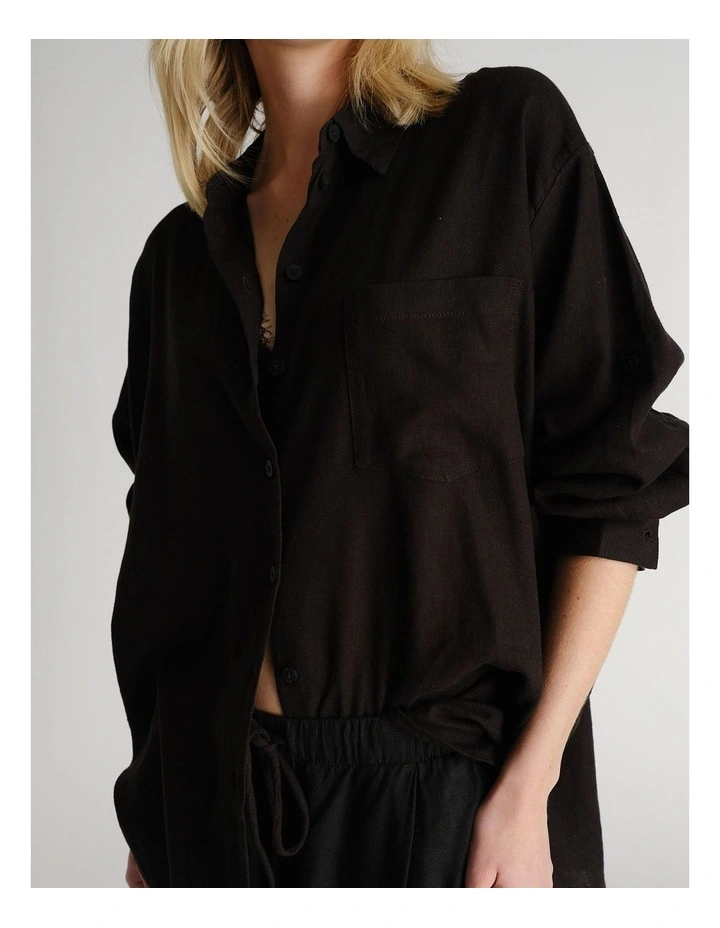 D-Luxe Linen Blend Long Sleeve Shirt in Black image 3