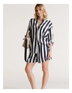 D-Luxe Linen Blend Long Sleeve Shirt in Blue