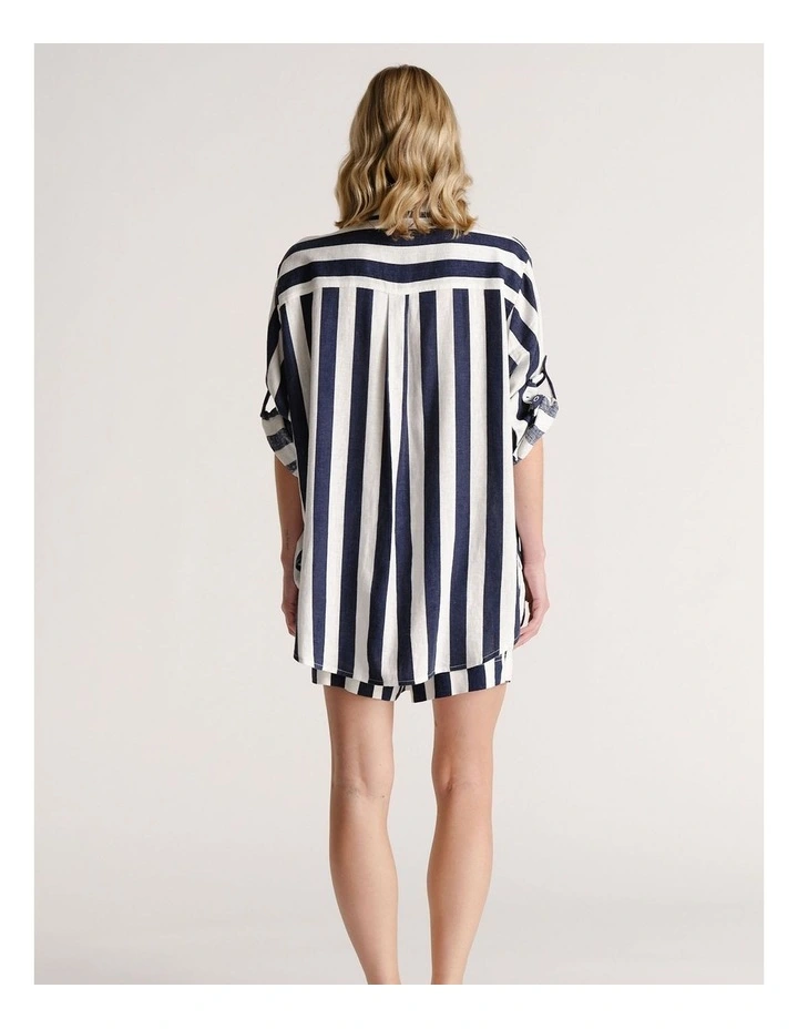 D-Luxe Linen Blend Long Sleeve Shirt in Blue image 2