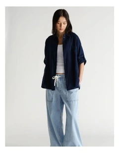 D-Luxe Linen Blend Long Sleeve Shirt in Blue