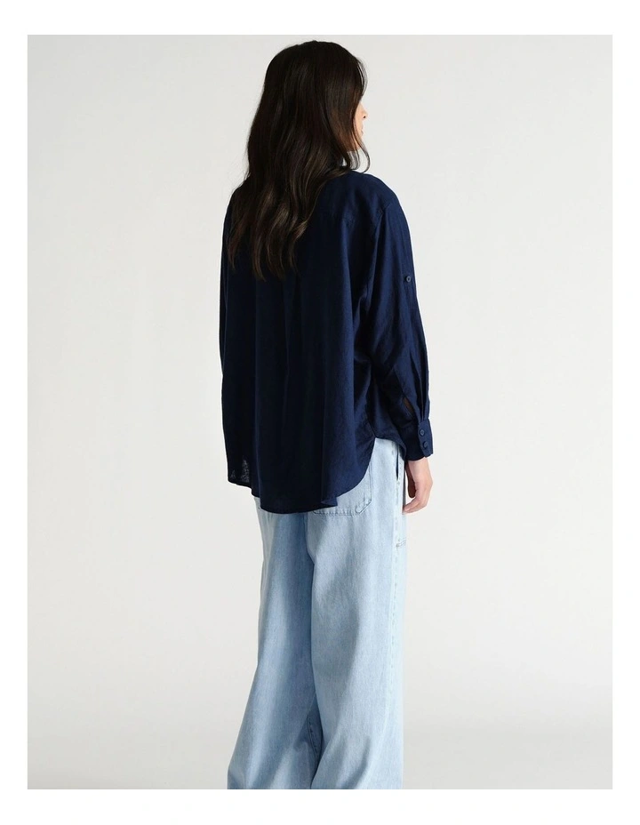 D-Luxe Linen Blend Long Sleeve Shirt in Blue image 2