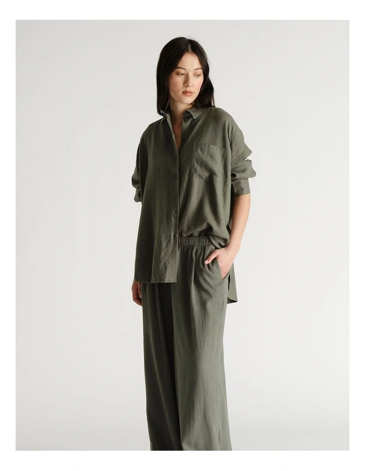 D-Luxe Linen Blend Long Sleeve Shirt in Green image 1