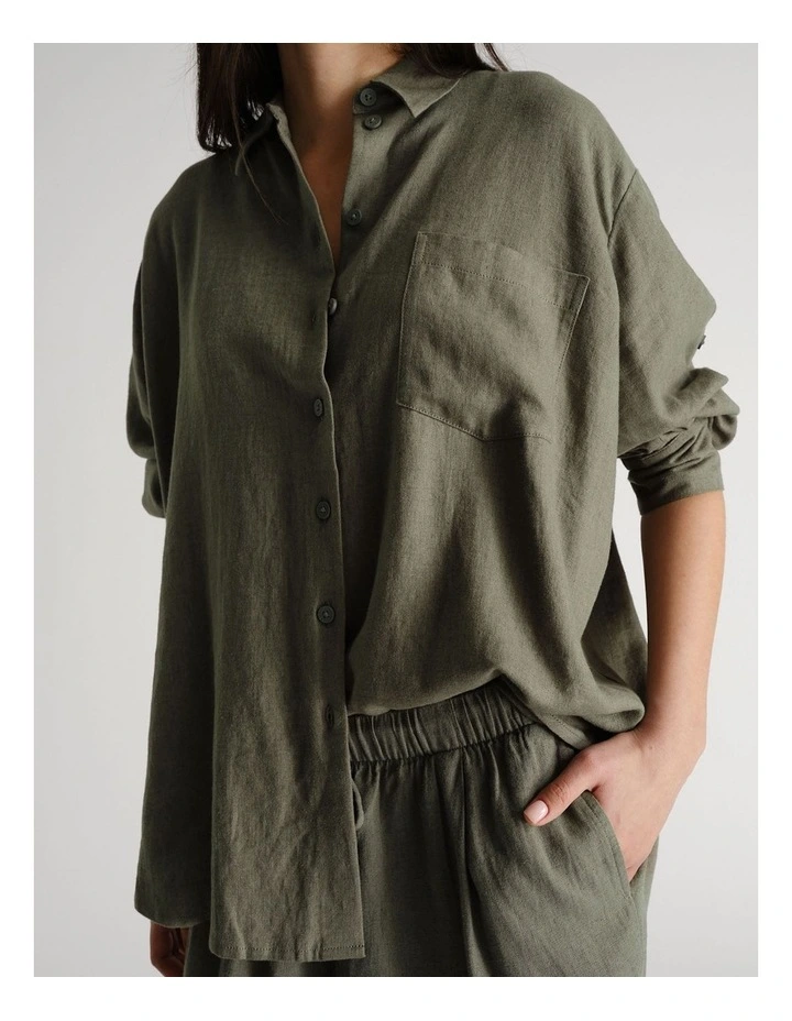 D-Luxe Linen Blend Long Sleeve Shirt in Green image 3