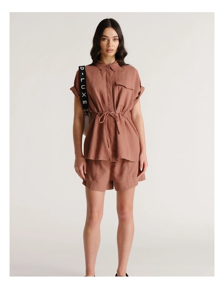 D-Luxe Linen Blend Short Sleeve Shirt in Red image 1