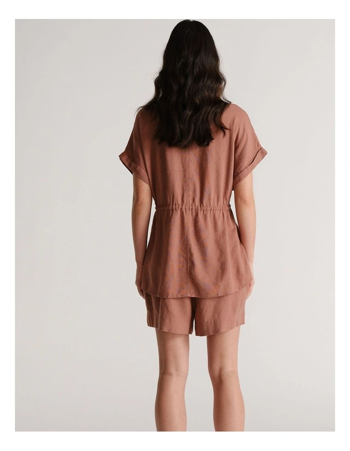 D-Luxe Linen Blend Short Sleeve Shirt in Red image 2