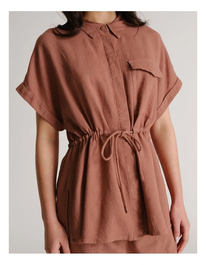 D-Luxe Linen Blend Short Sleeve Shirt in Red image 3