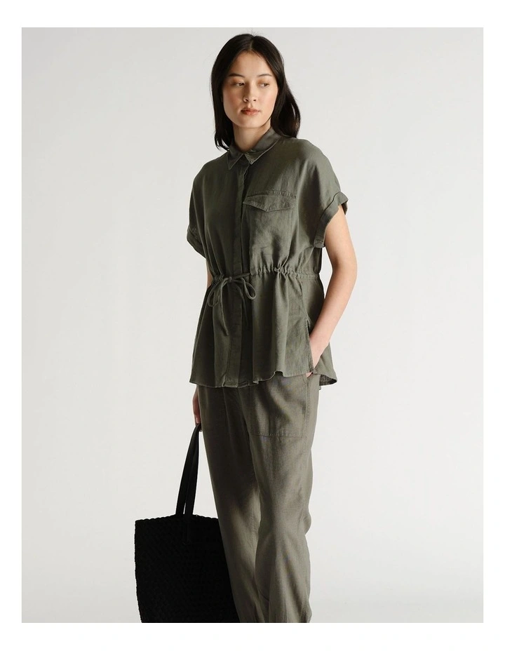 D-Luxe Linen Blend Short Sleeve Shirt in Green image 1