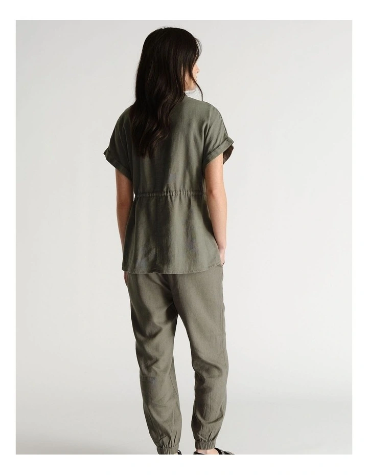 D-Luxe Linen Blend Short Sleeve Shirt in Green image 2